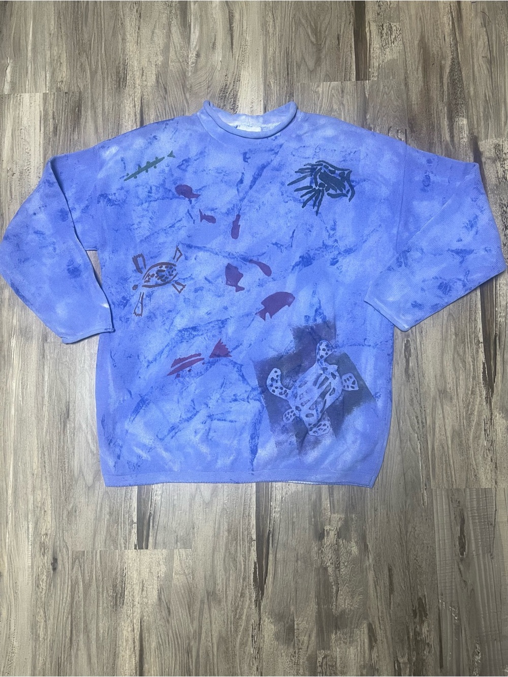 VTG 90s Sloop Jones Hand Painted St John USVI Stingray Turtle Ocean Sweater